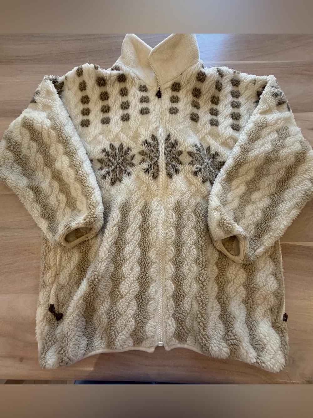 Vintage Duffle Sherpa Snowflake Zip Up Jacket Warm Size Medium Women’s